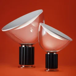 Lampe De Table Taccia Led Small (1962) Metal Verre Noir Transparent /  H 48 Cm - Flos