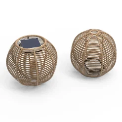 Lampe Solaire D'extérieur La Lampe Paillote Sphere Plastique Bois / Medium O 40 Cm / Hybride Et Connectee (Solaire + Dock Usb) - Maiori