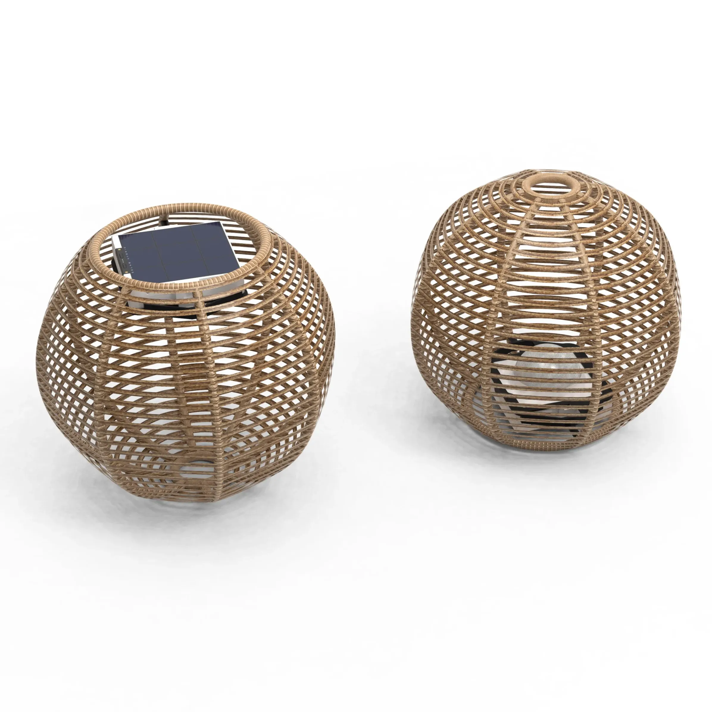 Lampe Solaire D'extérieur La Lampe Paillote Sphere Plastique Bois / Medium O 40 Cm / Hybride Et Connectee (Solaire + Dock Usb) - Maiori