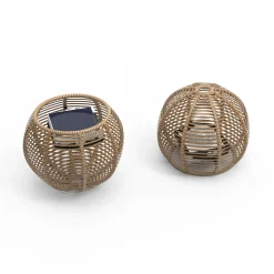 Lampe Solaire D'extérieur La Lampe Paillote Sphere Plastique Bois / Small O 31 Cm / Hybride Et Connectee (Solaire + Dock Usb) - Maiori