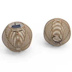Lampe Solaire D'extérieur La Lampe Paillotte Sphere Plastique Bois / Large O 48 Cm / Hybride Et Connectee (Solaire + Dock Usb) - Maiori