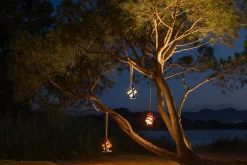 Lampe Solaire D'extérieur La Lampe Petite Led Metal Tissu Bleu Noir Tissu Bleu Marine / Hybride & Connectee - Structure Charbon - Maiori
