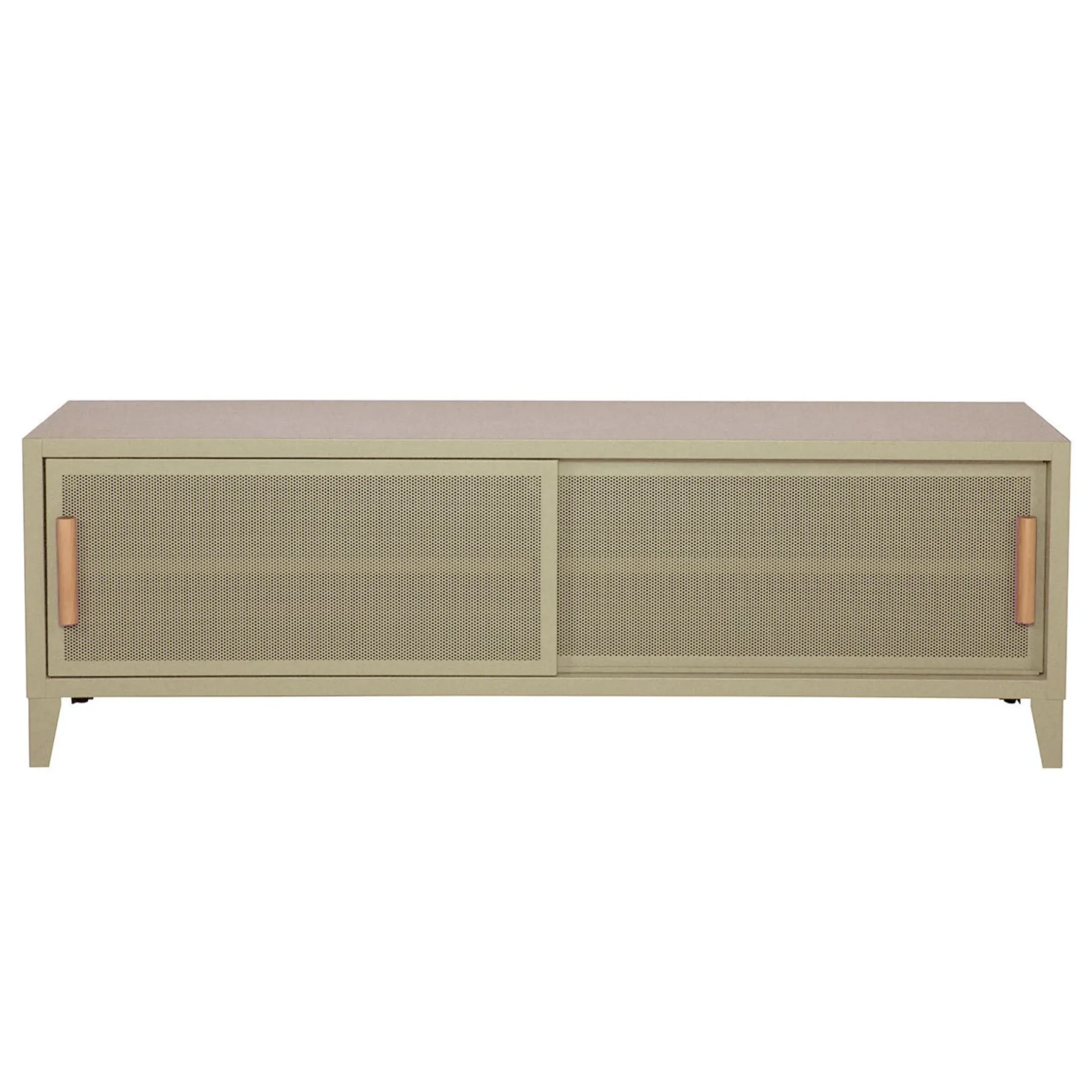 Meuble Tv B2 Bas Perfore Metal Beige / L 160 X H 51 Cm - Poignees Chene - Tolix