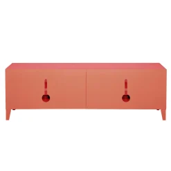 Meuble Tv B2 Bas Perfore Metal Orange / L 160 X H 51 Cm - Poignees Chene - Tolix