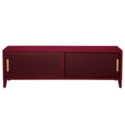 Meuble Tv B2 Bas Perfore Metal Rouge / L 160 X H 51 Cm - Poignees Chene - Tolix