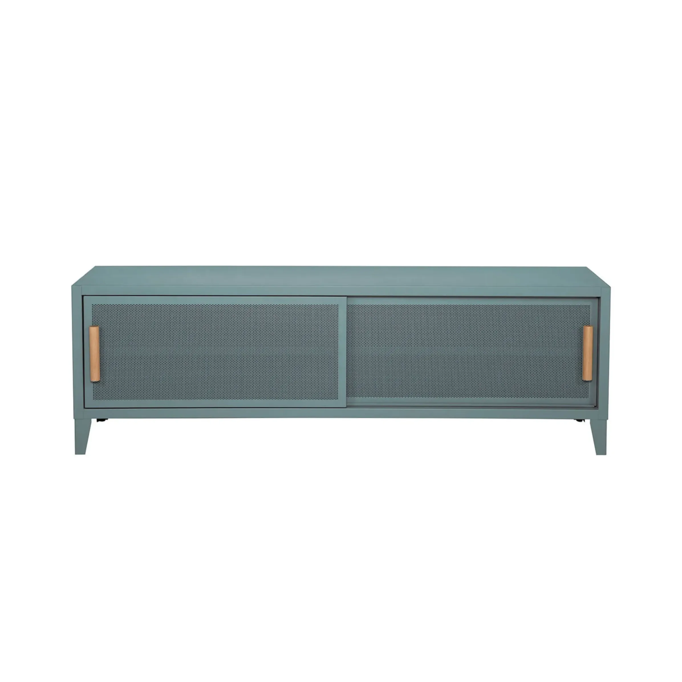Meuble Tv B2 Bas Perfore Metal Vert / L 120 X H 51 Cm - Poignees Chene - Tolix