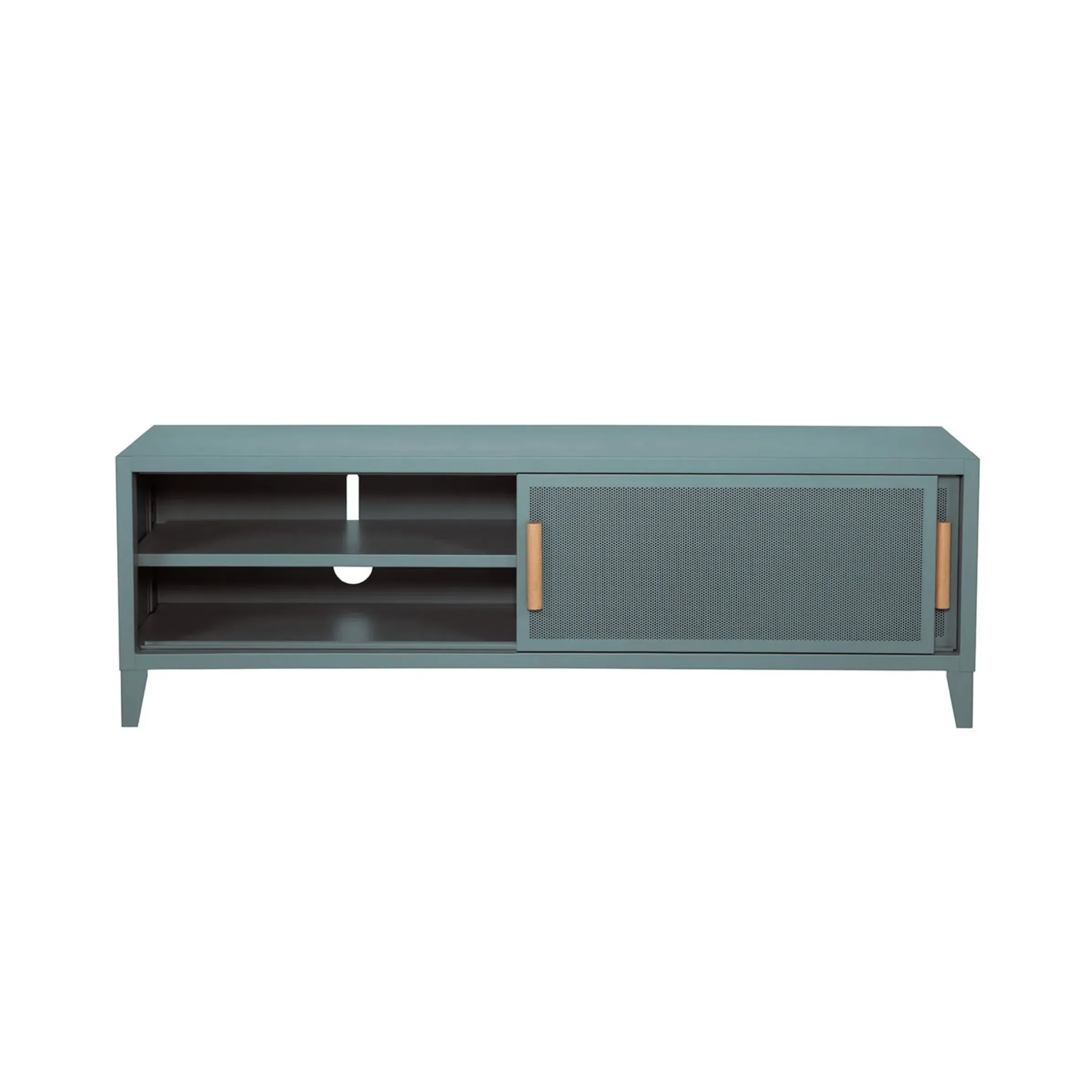 Meuble Tv B2 Bas Perfore Metal Vert / L 120 X H 51 Cm - Poignees Chene - Tolix