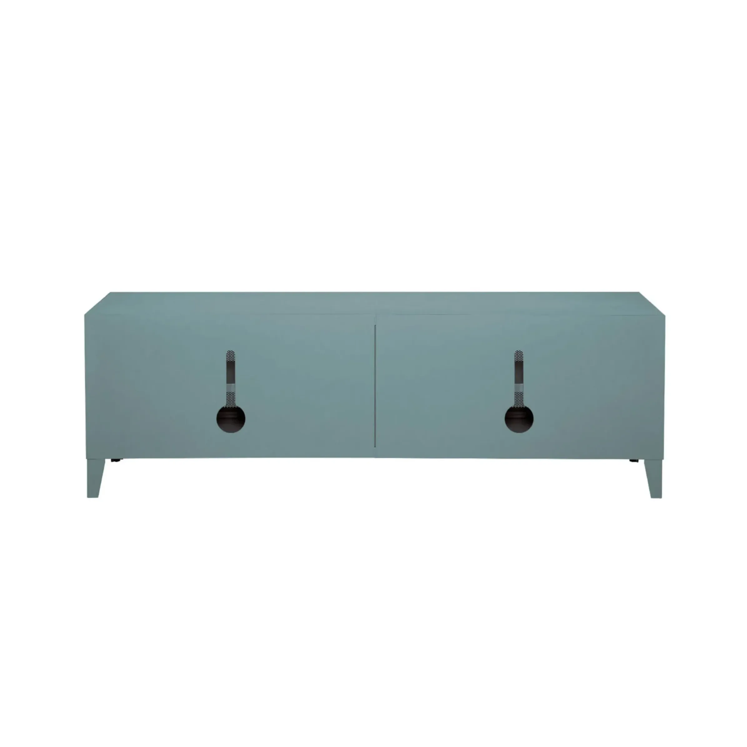 Meuble Tv B2 Bas Perfore Metal Vert / L 120 X H 51 Cm - Poignees Chene - Tolix