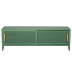 Meuble Tv B2 Bas Perfore Metal Vert / L 160 X H 51 Cm - Poignees Chene - Tolix