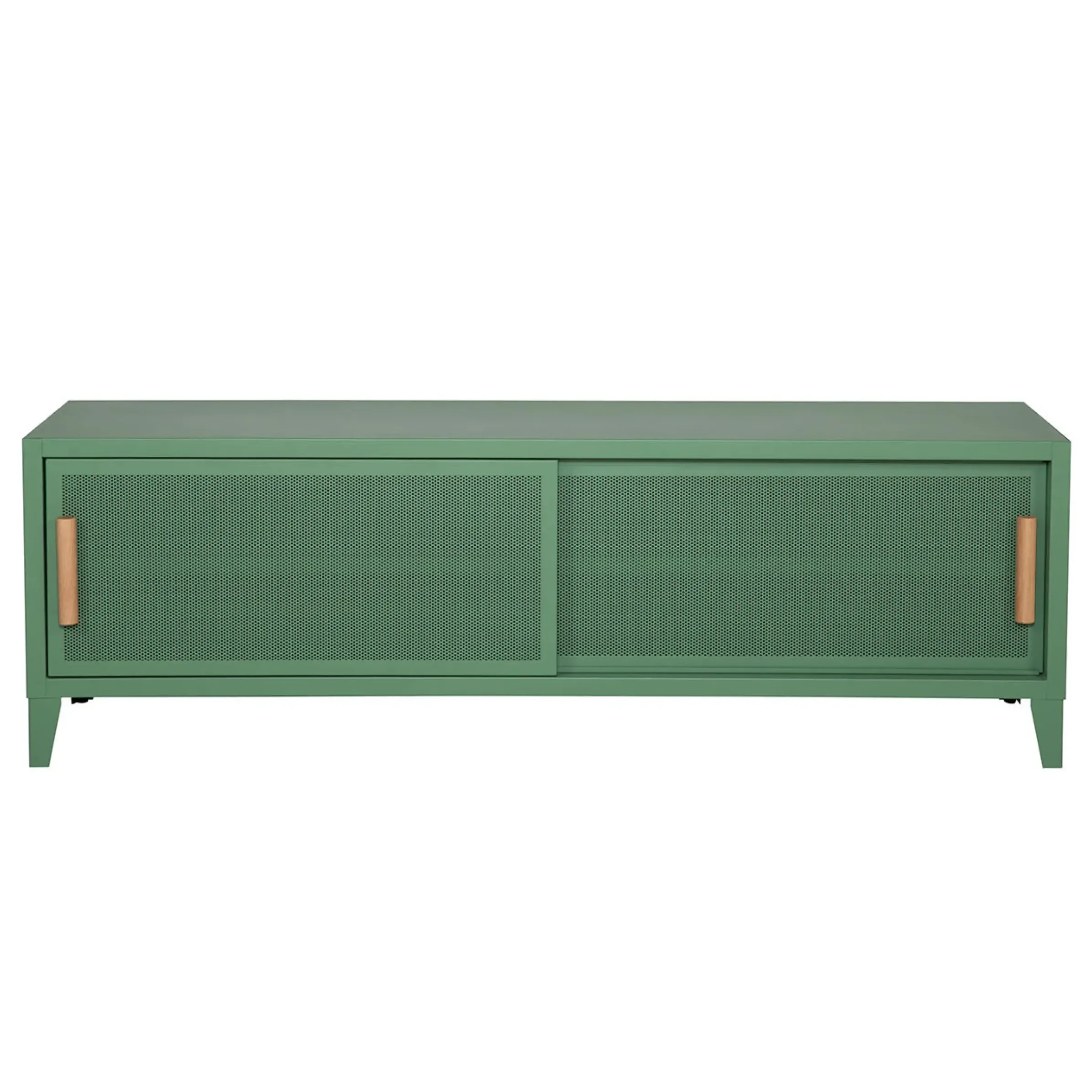 Meuble Tv B2 Bas Perfore Metal Vert / L 160 X H 51 Cm - Poignees Chene - Tolix