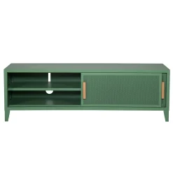 Meuble Tv B2 Bas Perfore Metal Vert / L 160 X H 51 Cm - Poignees Chene - Tolix