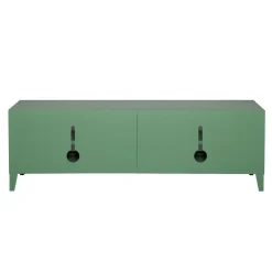 Meuble Tv B2 Bas Perfore Metal Vert / L 160 X H 51 Cm - Poignees Chene - Tolix
