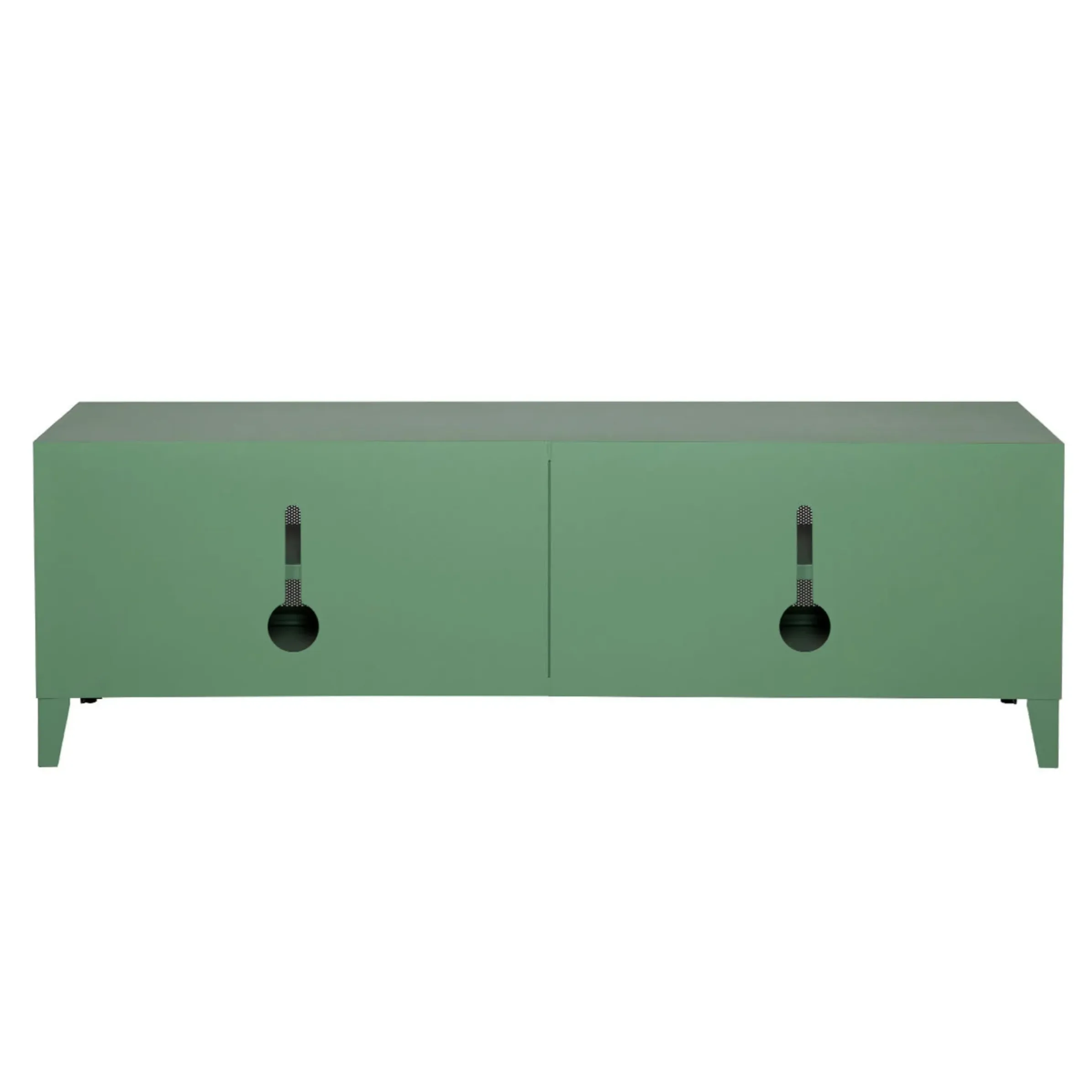 Meuble Tv B2 Bas Perfore Metal Vert / L 160 X H 51 Cm - Poignees Chene - Tolix