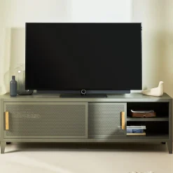 Meuble Tv B2 Bas Perfore Metal Vert / L 160 X H 51 Cm - Poignees Chene - Tolix