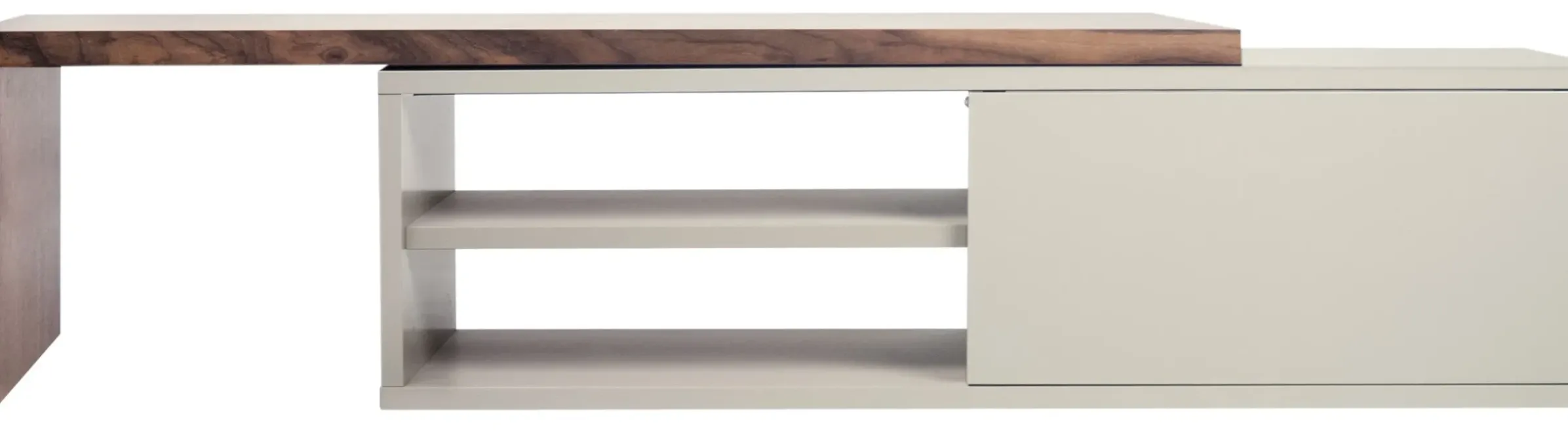 Meuble Tv Extensible Slide Gris Bois Naturel / Pivotant - L 110 A 203 Cm - Pop Up Home