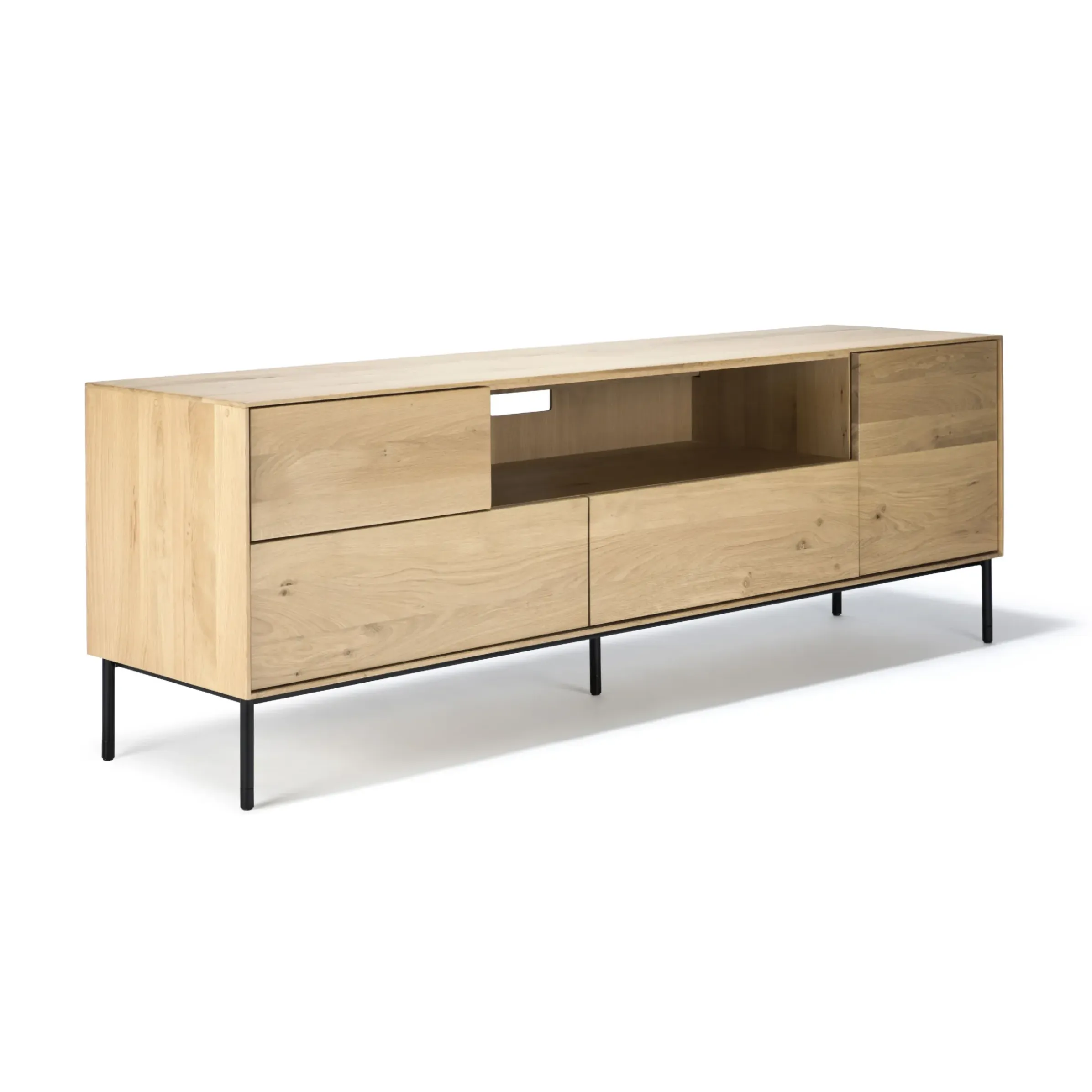 Meuble Tv Whitebird Noir Bois Naturel / Chene Massif - L 180 Cm - Ethnicraft
