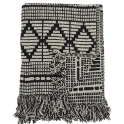 Plaid Tissu Blanc Noir / 160 X 130 Cm - Coton Recycle - Bloomingville