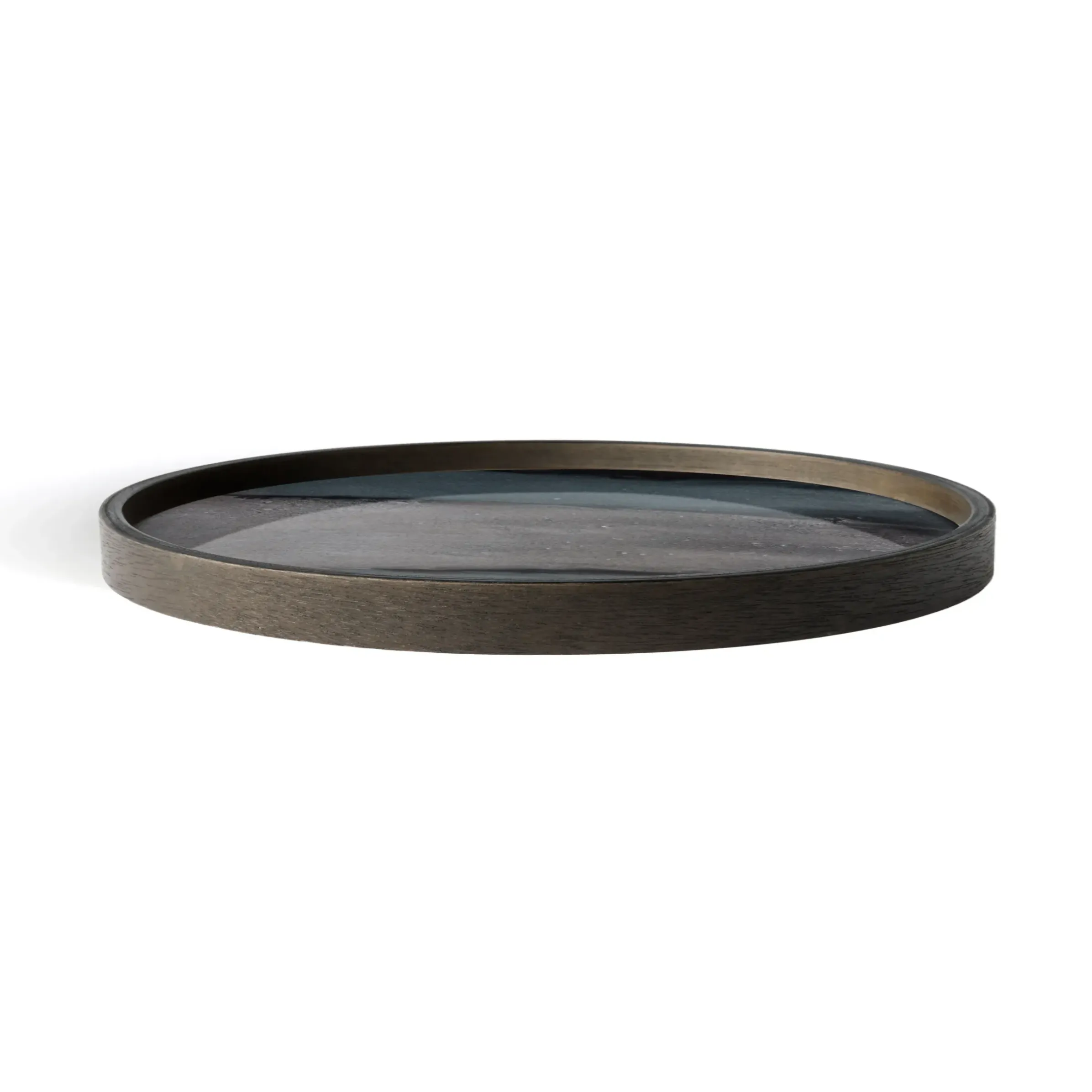 Plateau Graphite Organic Verre Bleu / O 30 Cm - Bois & Verre Peint Main - Ethnicraft