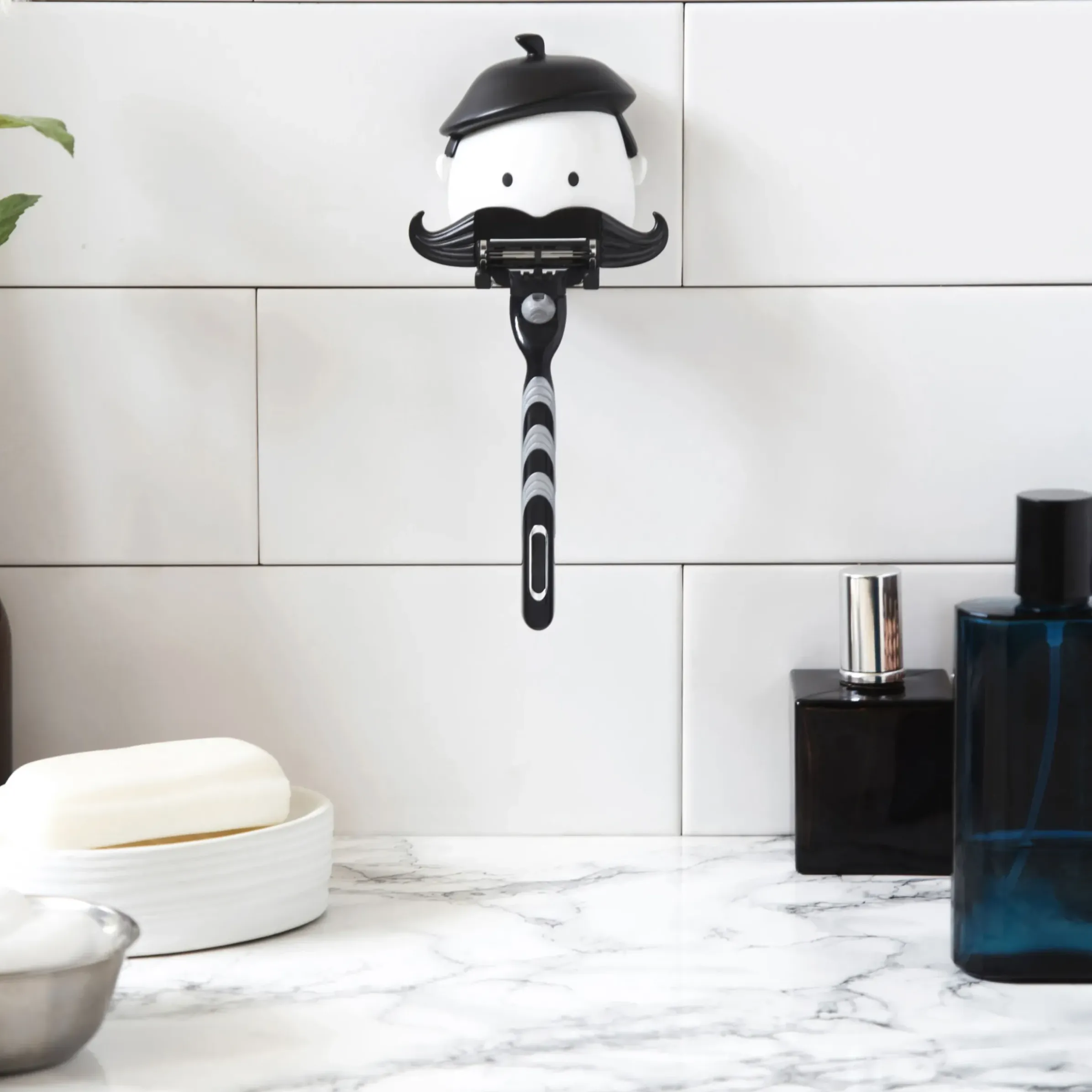 Porte-Rasoir Mr Razor Plastique Blanc Noir / Avec Ventouse - Pa Design
