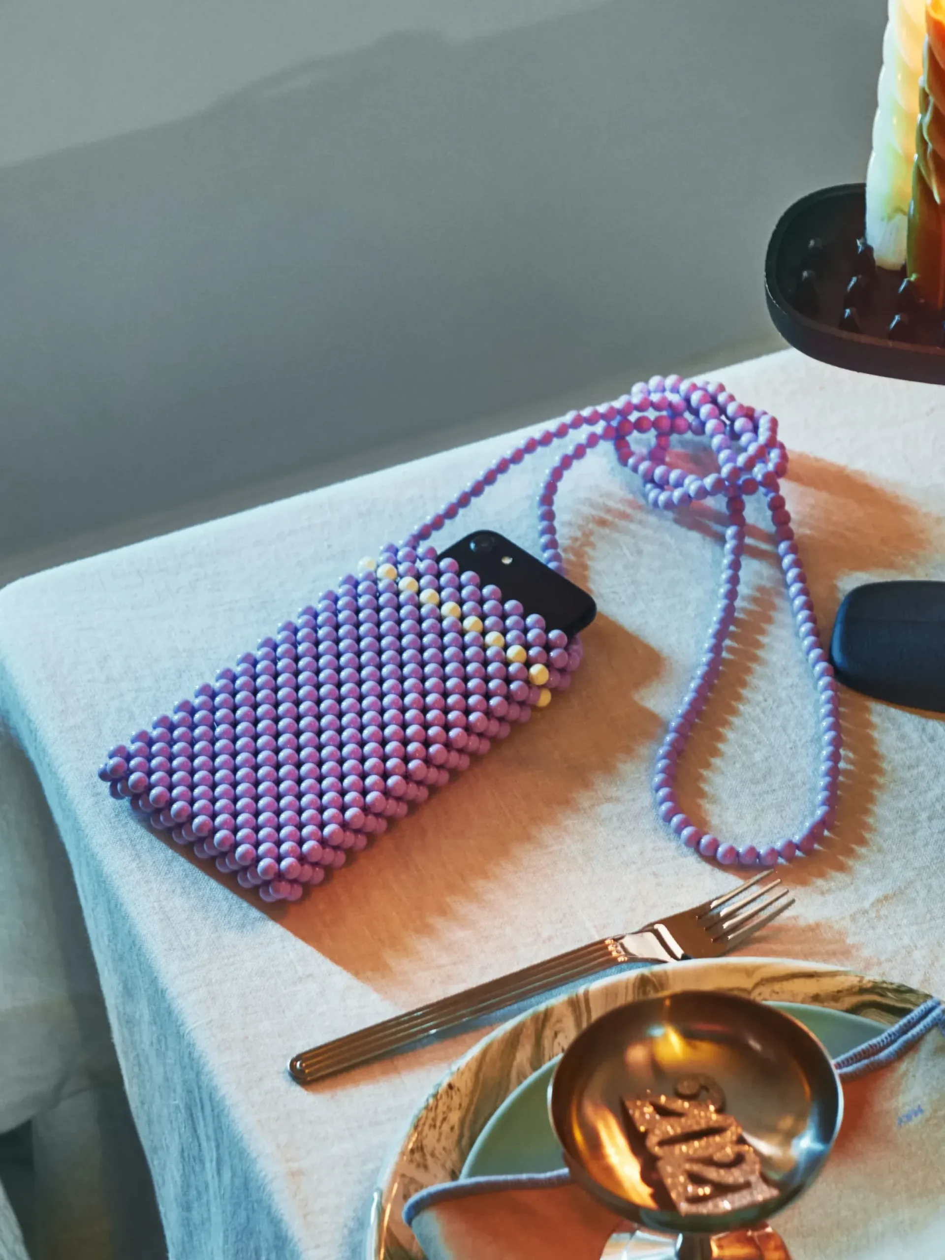 Porte-Telephone Perla Plastique / Mini Sacoche En Perles - Fait Main - Hay