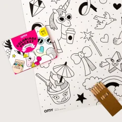 Poster A Colorier Coloriage Pocket - Papier Blanc Noir / 52 X 38 Cm - Omy Design & Play