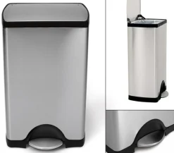 Poubelle A Pedale Deluxe Rectangular Metal / 38 Litres - Simple Human