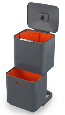 Poubelle De Tri Totem Max 60L Metal Gris / 2 Bacs 30L + 1 Bac Dechets Organiques 4L - Joseph Joseph