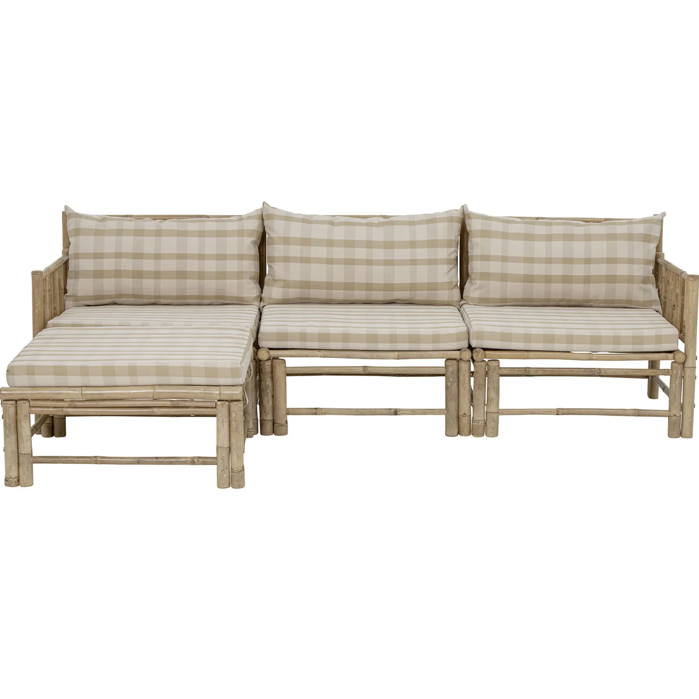 Pouf Korfu Tissu Beige Bois Naturel / Bambou - 72 X 72 Cm - Bloomingville