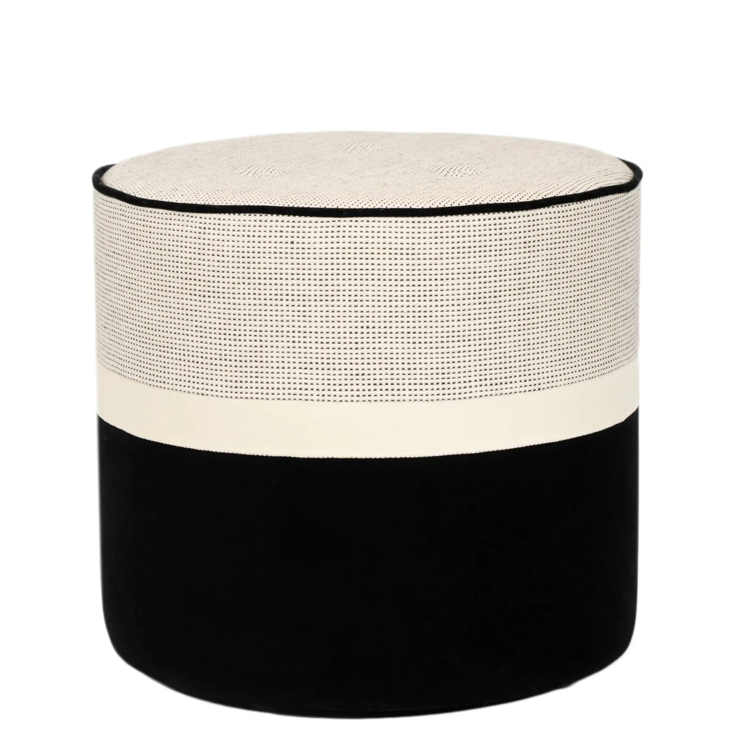 Pouf Leo Small Tissu Noir Beige / O 42 X H 40 Cm - Coton & Lin - Maison Sarah Lavoine