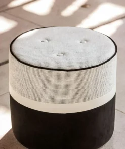 Pouf Leo Small Tissu Noir Beige / O 42 X H 40 Cm - Coton & Lin - Maison Sarah Lavoine