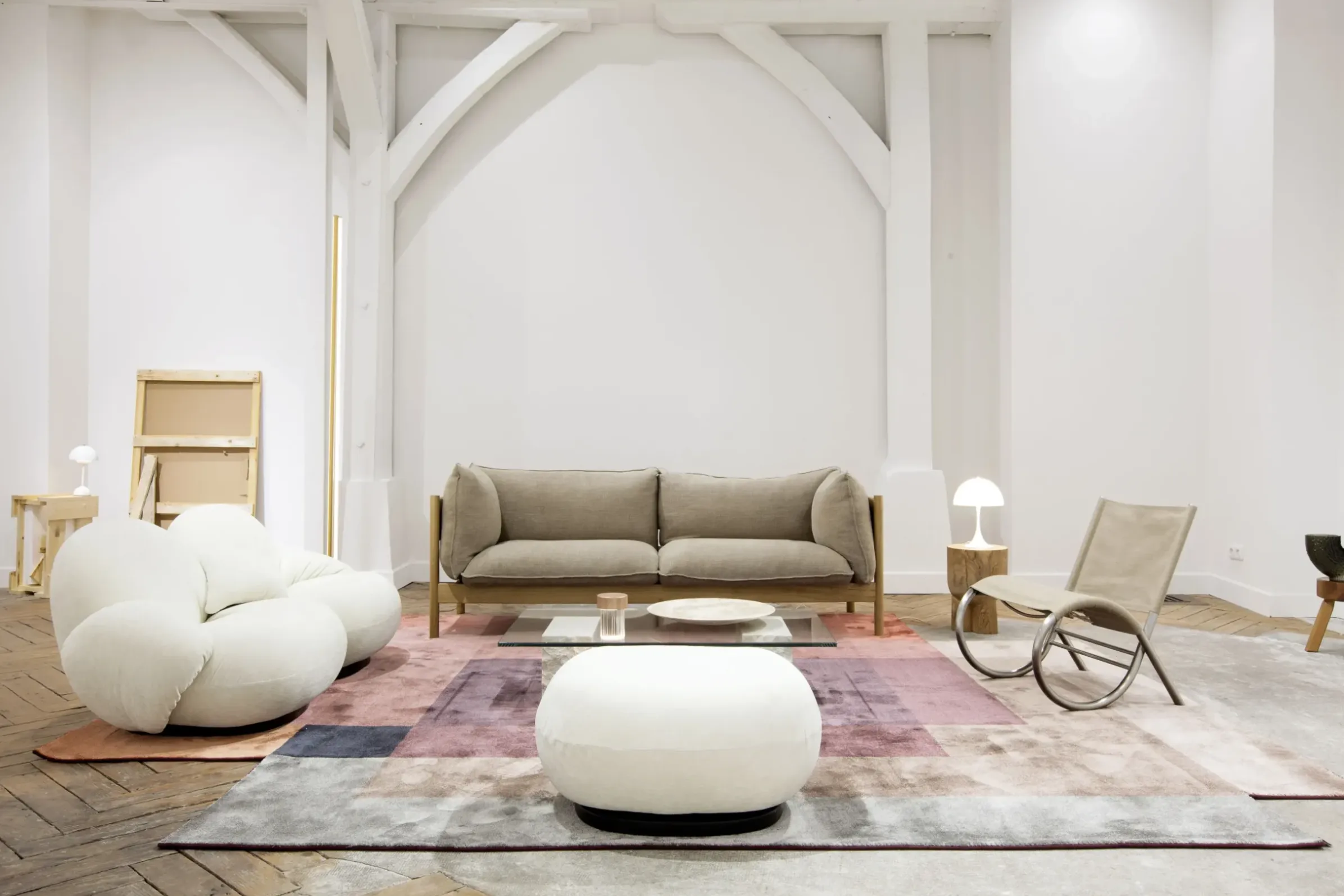 Pouf Pacha Tissu Blanc / Pierre Paulin - Reedition 1975 - Gubi