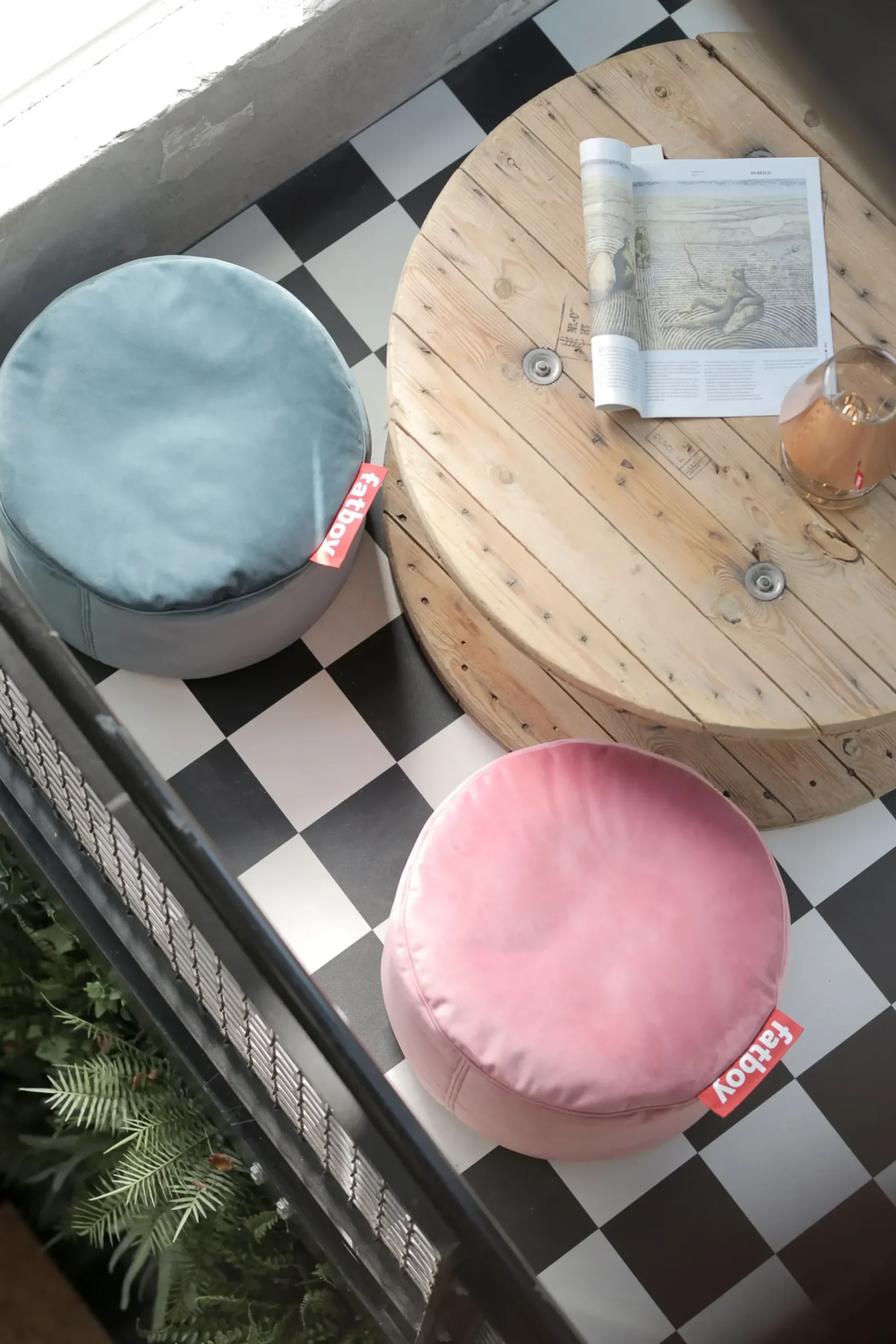 Pouf Point Velvet Tissu Bleu / Velours Recycle - O 50 Cm - Fatboy