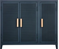 Rangement Vestiaire Bas Perfore Metal Bleu / 3 Portes - Poignees Chene - Tolix