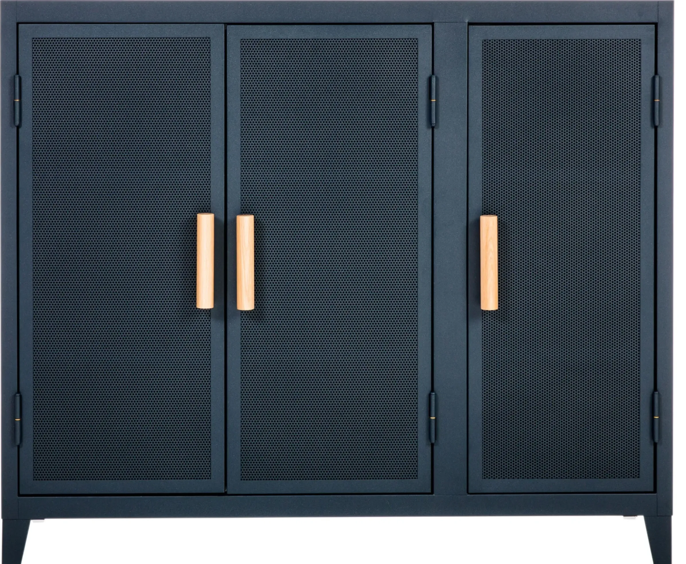 Rangement Vestiaire Bas Perfore Metal Bleu / 3 Portes - Poignees Chene - Tolix