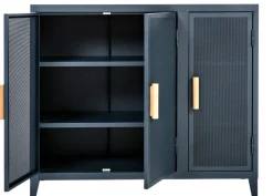 Rangement Vestiaire Bas Perfore Metal Bleu / 3 Portes  - Poignees Chene - Tolix