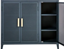 Rangement Vestiaire Bas Perfore Metal Bleu / 3 Portes - Poignees Chene - Tolix