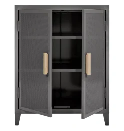 Rangement Vestiaire Bas Perfore Metal Gris / 2 Portess - Poignees Chene - Tolix