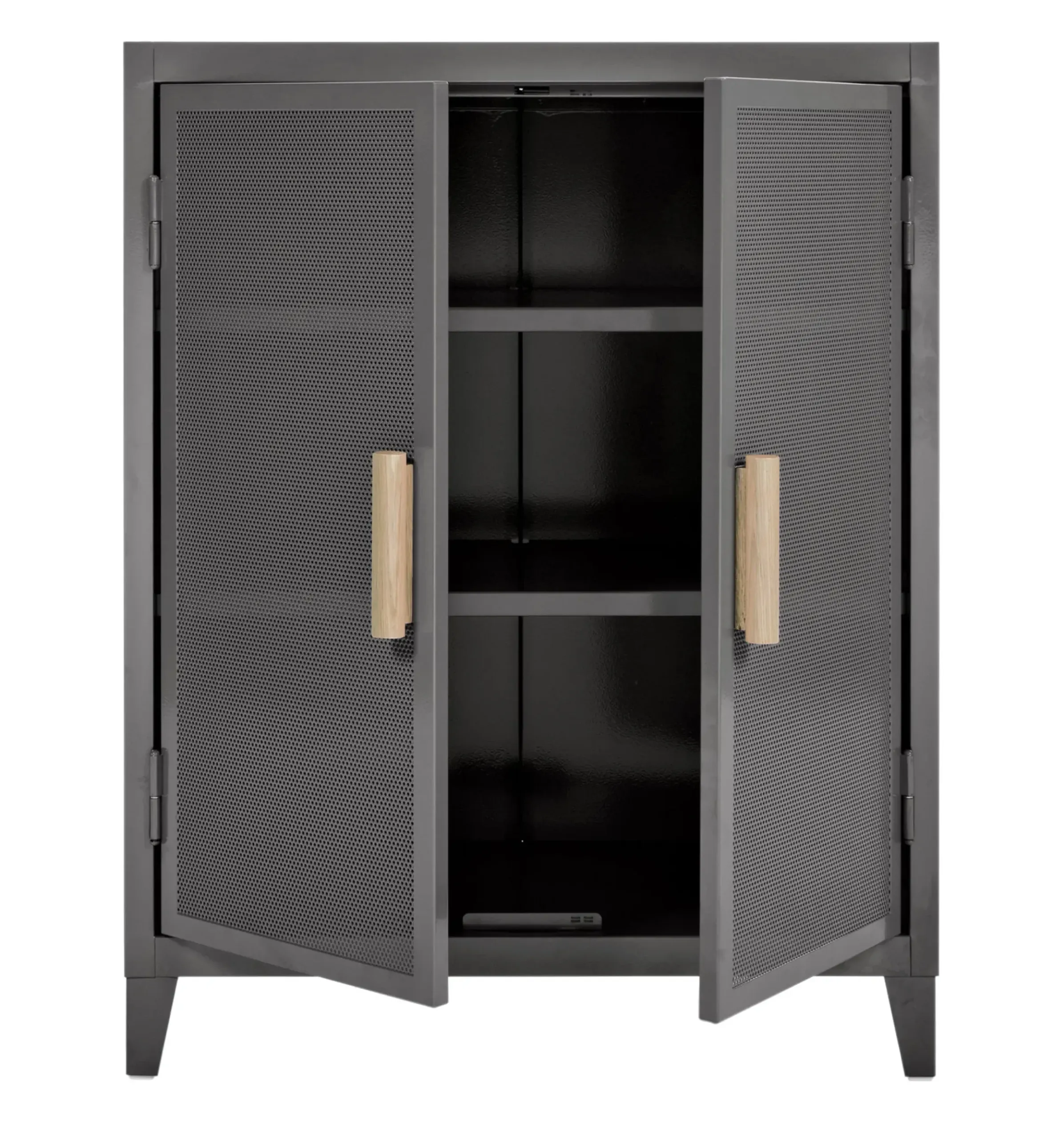 Rangement Vestiaire Bas Perfore Metal Gris / 2 Portess - Poignees Chene - Tolix