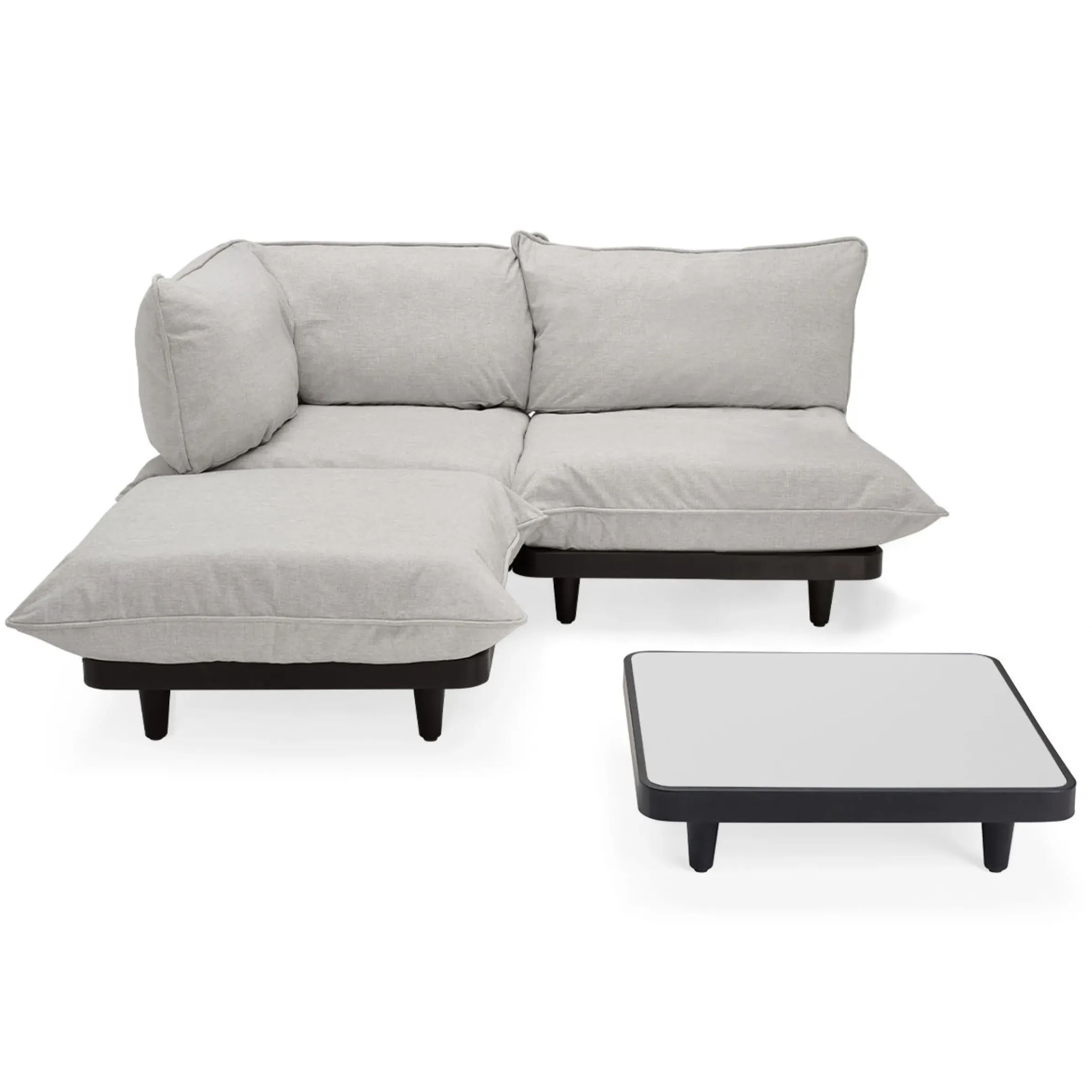 Salon De Jardin Paletti Set Tissu Blanc Beige / Table Basse 90 X 90 Cm + Canape L 180 Cm (Accoudoir Gauche) - Fatboy