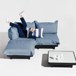 Salon De Jardin Paletti Set Tissu Bleu / Table Basse 90 X 90 Cm + Canape L 180 Cm (Accoudoir Gauche) - Fatboy