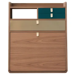 Secretaire Mural Gaston Bleu Bois Naturel / L 60 X H 72 Cm - Noyer - Harto