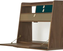 Secretaire Mural Gaston Bleu Or Bois Naturel / L 80 X H 72 Cm - Noyer - Harto