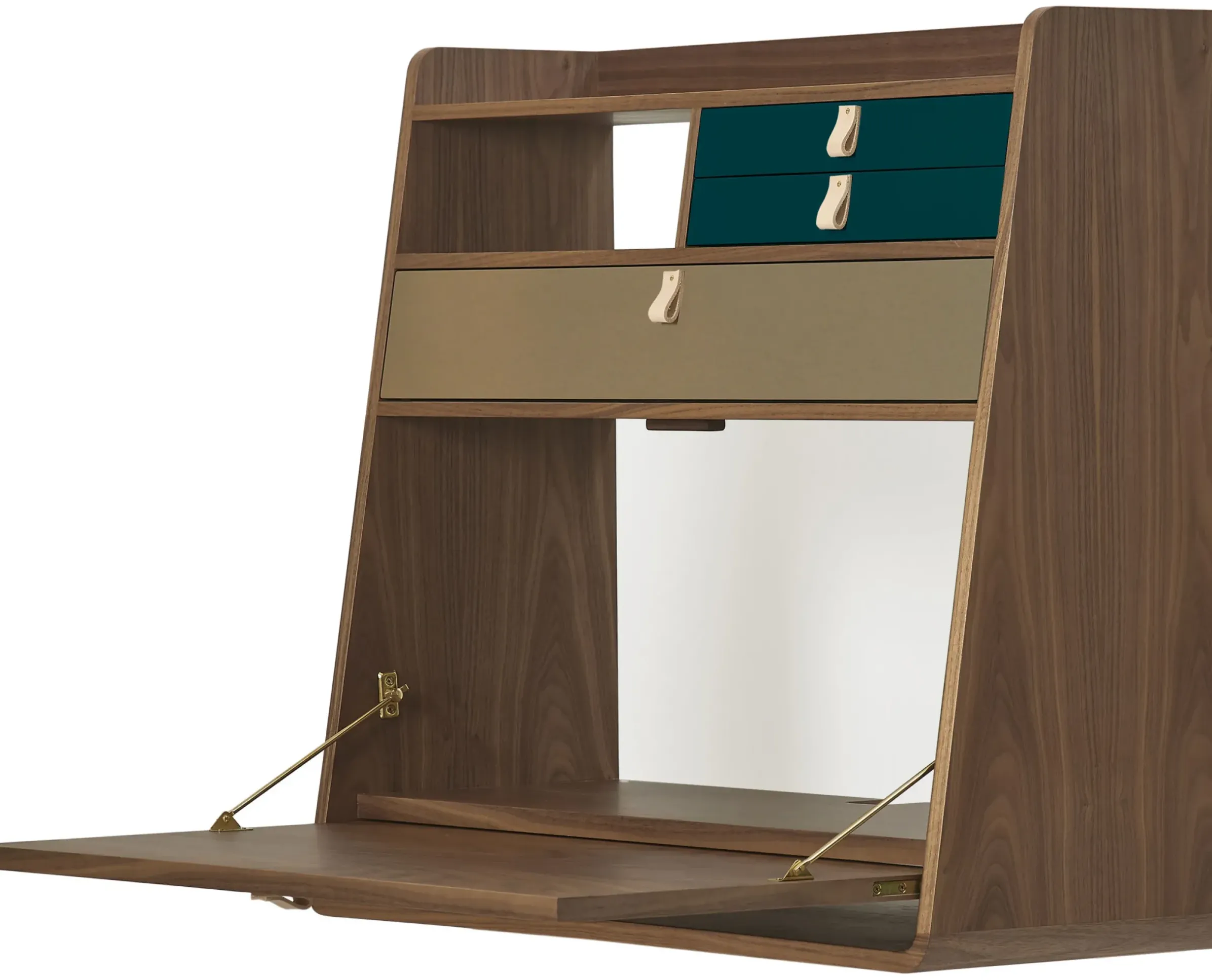 Secretaire Mural Gaston Bleu Or Bois Naturel / L 80 X H 72 Cm - Noyer - Harto