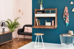 Secretaire Mural Gaston Bleu Or Bois Naturel / L 80 X H 72 Cm - Noyer - Harto