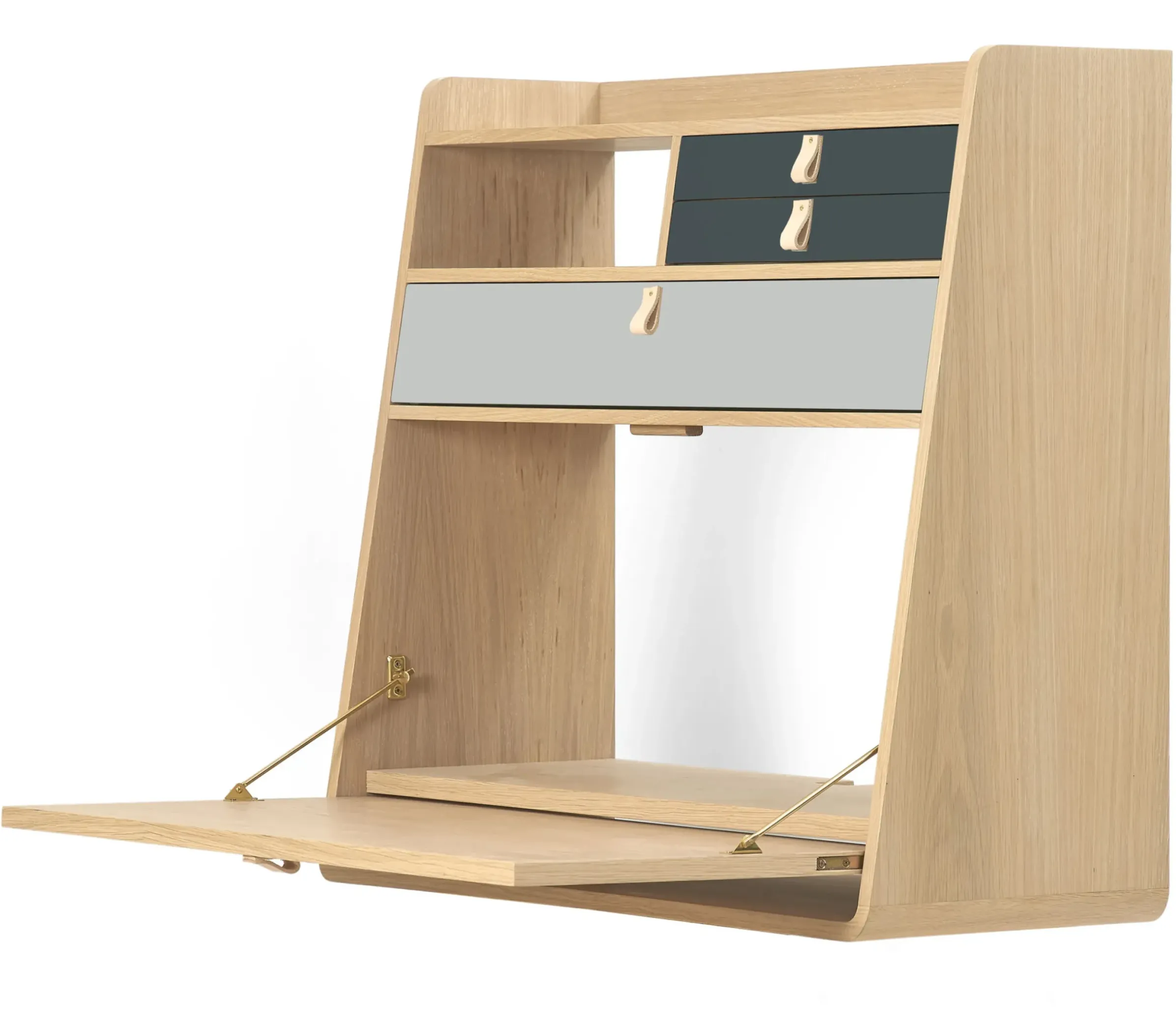 Secretaire Mural Gaston Gris Bois Naturel / L 80 X H 72 Cm - Chene - Harto