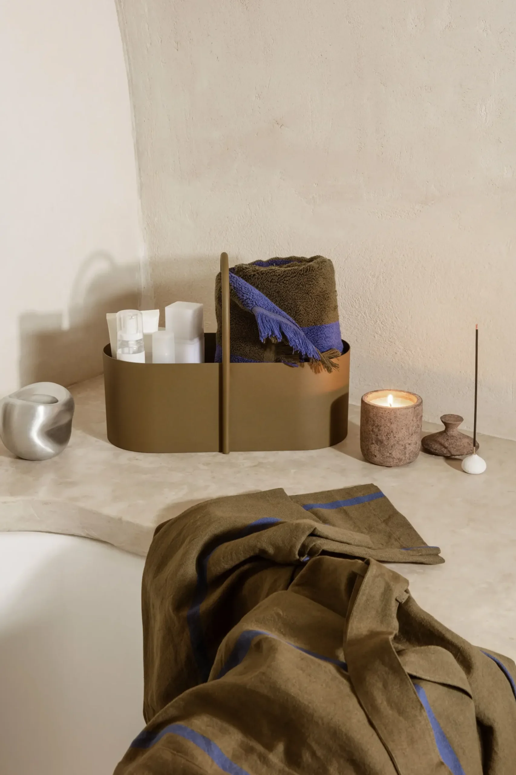 Serviette De Toilette Alee Tissu Bleu Vert / 50 X 100 Cm - Ferm Living