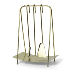 Serviteur De Cheminee Port Or Metal / 3 Outils Avec Support - Ferm Living
