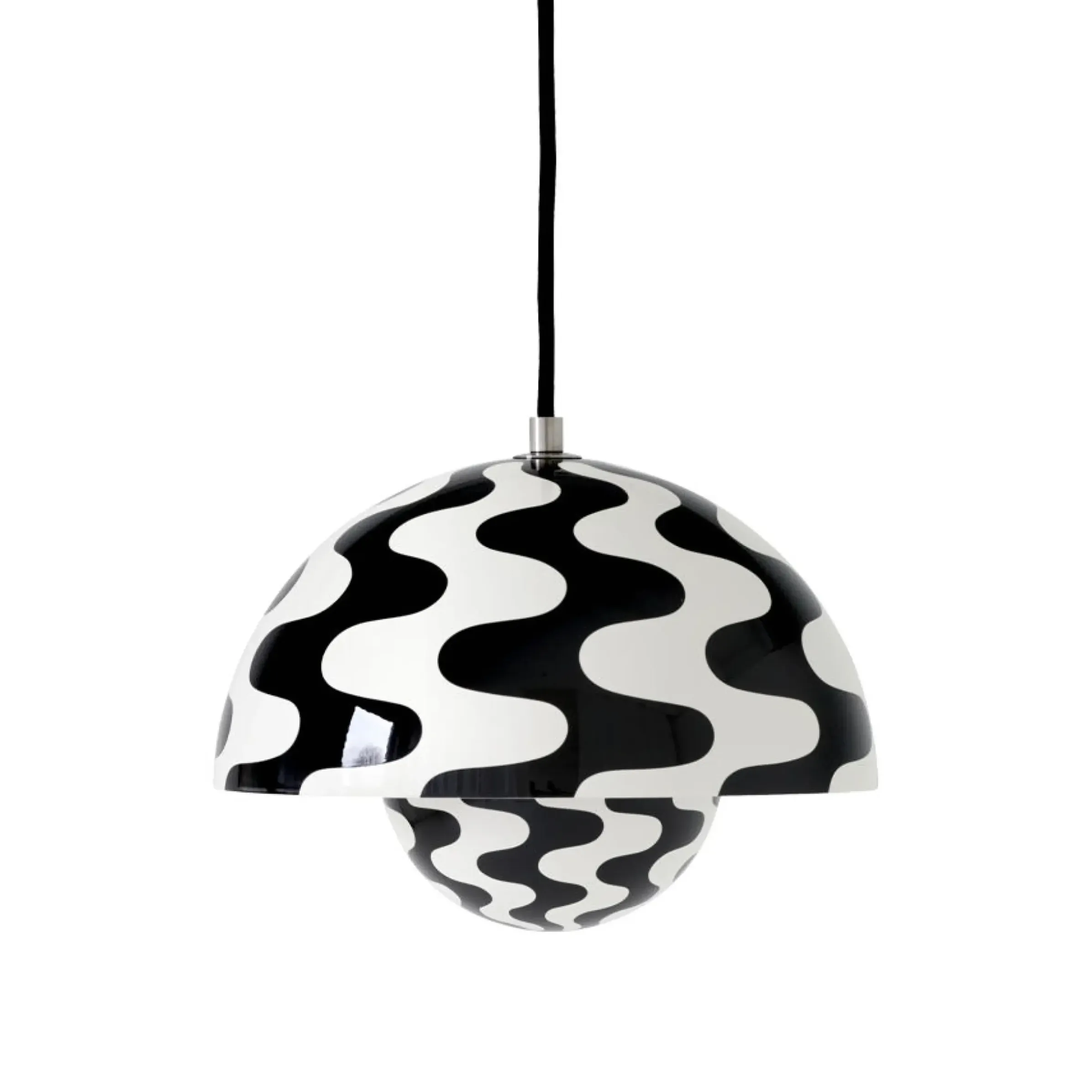 Suspension Flowerpot Vp1 Metal Blanc Noir / O 23 Cm - By Verner Panton, 1968 - &Tradition