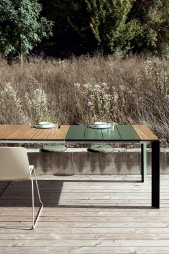 Table A Rallonge Nori Metal Vert Bois Naturel / Teck - L 199 A 279 Cm - Kristalia