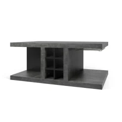 Table Basse Chicago Bar Bois Gris / Casier A Bouteilles & Rails Pour Verres A Pied - 110 X 65 X H 45 Cm - Pop Up Home